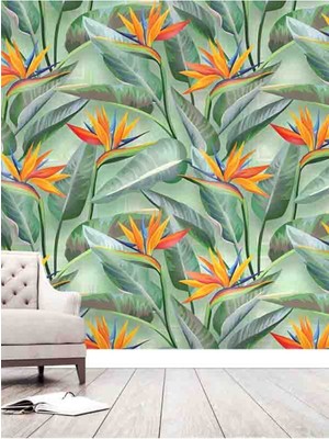 Dreamwall Tropik Çiçekler Desenli Silinebilir Sağlıklı Tekstil Duvar Kağıdı