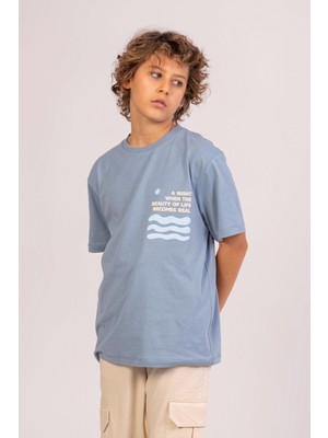 Mojo Bebek Mojo Erkek Çocuk 9-14 Yaş Baskılı Kısa Kol T-Shirt 7692 Mavi