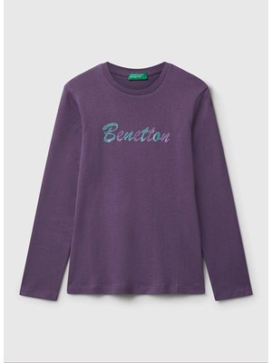 Benetton Baskılı Bordo Kız Çocuk T-Shirt 3I9WC10Q2