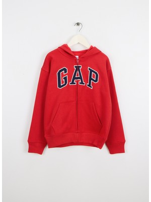 Gap Baskılı Erkek Çocuk Kırmızı Kapüşonlu Sweatshirt Grafik Desenli Normal Kesim