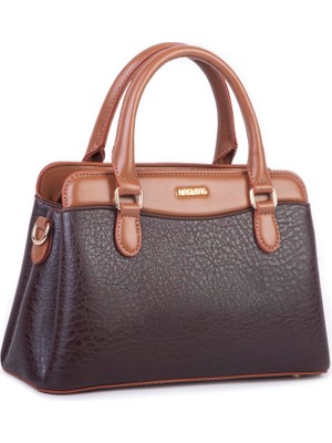 Nas Bag Şık  Kadın Midi El ve Omuz Çanrası Kahve Taba Victoria