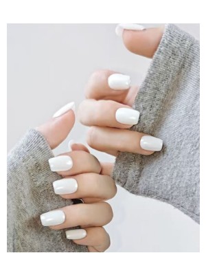 Takma Takma 15'li Beyaz Kısa Balerin TT1422 Tekrar Kullanılabilir El Yapımı Protez Takma Tırnak - Beyaz-XS
