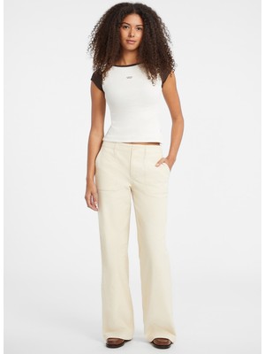 Guess Jeans Kayık Yaka Baskılı Krem Kadın T-Shirt Guess Jeans Kadın Top