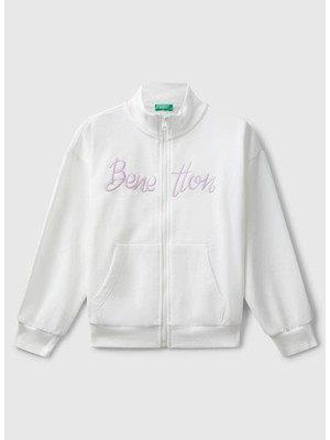 Benetton Nakışlı Kız Çocuk Ekru Sweatshırt 3J68C505D