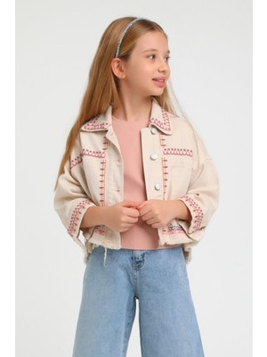 Escabel Kız Çocuk 5-14 Yaş Işlemeli Denim Ceket 24227 Bej