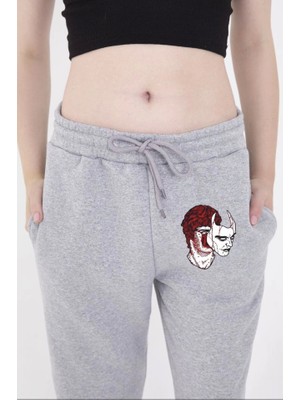 Nnstartshopping  Lastikli Baskılı Eşofman Pantolon - Gri