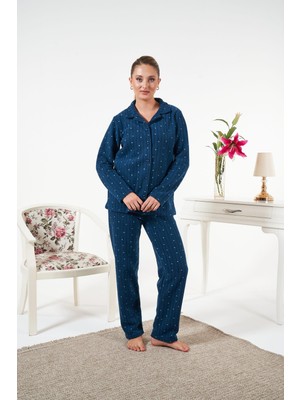 Relax Mode Kadın Lacivert Polar Düğmeli Pijama Takımı - 24318R