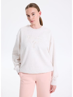 Guess Gömlek Yaka Krem Kadın Sweatshırt Roberta Kadın Aktif Sweatshirt