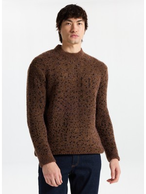 Mustang Bisiklet Yaka Loose Fit Düz Kahve Erkek Kazak M5WM-KZK1557