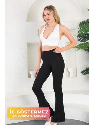 Enenstyle Fashıon Boutıque Yüksek Bel Toparlayıcı Şık Ispanyol Paça Dalgıç Kumaş Rahat Şık Günlük Tayt