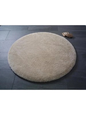 Besely Bej Yuvarlak Kaymaz Taban Halı Yıkanabilir Dekoratif Peluş Halı