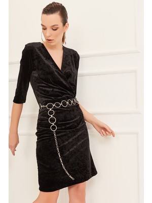 Laranor Kadın Siyah Kruvaze Kesim Elbise 17L6186