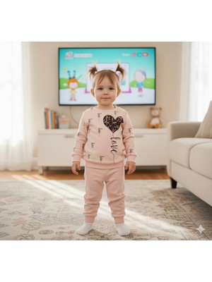 Kız Çocuk Leopar Desenli Kalp Baskılı Alt Üst Ikili Gündelik Takım 1-4 Yaş