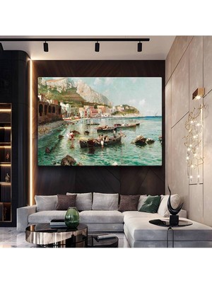 Federico Nerly Capri Kıyıları Deniz Manzarası Kanvas Tablo Duvar Tablosu Dekoratif Ressam Tablosu