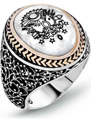 Gumush Hk Gümüş Erkek Yüzük Osmanlı Devlet Armalı Sedef |Gümüş Takı Hediyelik Ürünler