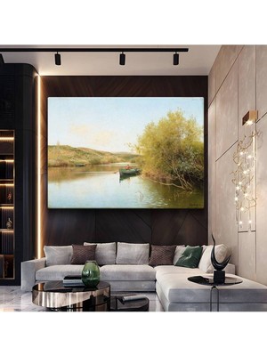 GülsenArt Emilio Sánchez-Perrier Göl Üzerinde Kayık Resmi Kanvas Tablo Duvar Tablosu Dekoratif Ressam Tablosu
