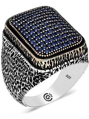 Gumush Hk Gümüş Erkek Yüzük Lacivert Zirkon Taşlı Kare |Gümüş Takı Hediyelik Ürünler