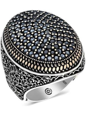 Gumush Hk Gümüş Erkek Yüzük Siyah Zirkon Taşlı Oval |Gümüş Takı Hediyelik Ürünler