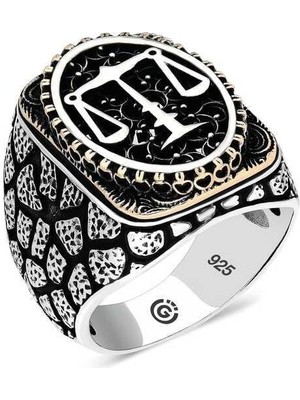 Gumush Hk Gümüş Erkek Yüzük Adalet Terazisi Oval |Gümüş Takı Hediyelik Ürünler