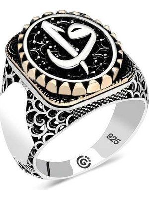 Gumush Hk Gümüş Erkek Yüzük Elif Vav Oval |Gümüş Takı Hediyelik Ürünler