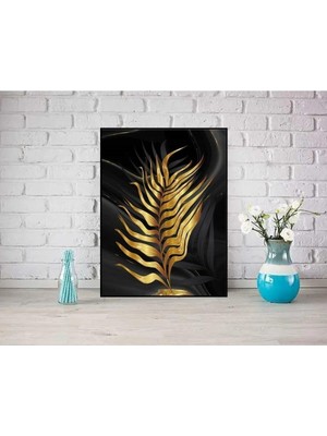 Soyut Altın Yaprak Lüks Dekoratif Hd Dijital Baskı Dikey Kanvas Duvar Tablo Ofis Salon Dekoratif
