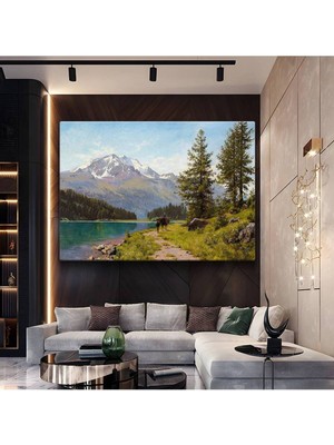 Albert Bierstadt Dağ Gölü Doğa Manzarası Kanvas Tablo Duvar Tablosu Dekoratif Ressam Tablosu