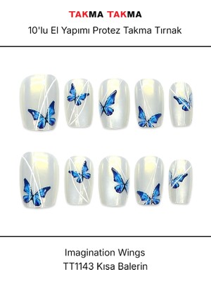 Takma Takma 10'lu Beyaz Kısa Balerin TT1143 Tekrar Kullanılabilir El Yapımı Protez Takma Tırnak - Beyaz-M
