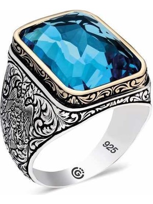 Gumush Hk ​Gümüş Erkek Yüzük Turkuaz Taşlı Kare |Gümüş Takı Hediyelik Ürünler