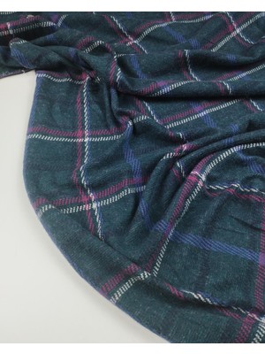 Kumaş Parça Pembe Koyu Yeşil Mor Ekoseli Örme Kumaş En: 145 cm