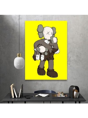Kaws 2 Mini Kaws Duvar Dekorasyonu Sarı Hd Dijital Baskı Dikey Kanvas Tablo Ofis Dekoru