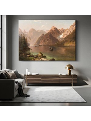 Albert Bierstadt Dağ Gölü Peyzaj Manzarası Kanvas Tablo Duvar Tablosu Dekoratif Ressam Tablosu
