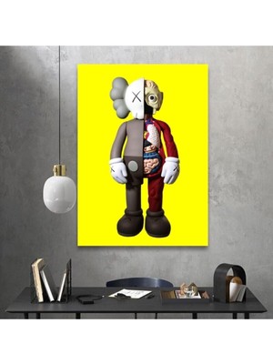 Sarı Unisex Kaws Duvar Dekorasyon Hd Dijital Baskı Dikey Kanvas Tablo Oturma Odası Ofis Dekor