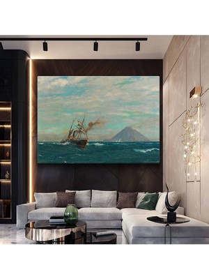 Albert Bierstadt Deniz Buharlı Gemi Manzarası Kanvas Tablo Duvar Tablosu Dekoratif Ressam Tablosu