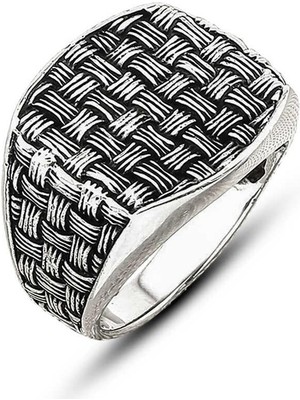 Gumush Hk Gümüş Erkek Yüzük Hasır Desenli |Gümüş Takı Hediyelik Ürünler