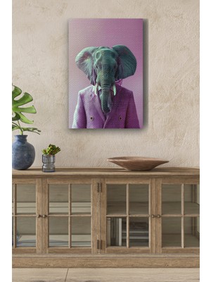 Kıyafet Giymiş Fil Portre Yağlı Boya Görünümlü Hd Dijital Baskı Dikey Kanvas Tablo 64