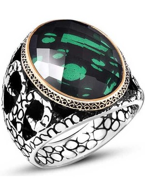 Gumush Hk Gümüş Erkek Yüzük Yeşil Zirkon Taşlı |Gümüş Takı Hediyelik Ürünler