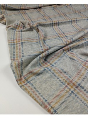 Kumaş Parça Gri Pembe Mavi Sarı Ekoseli Örme Kumaş En: 140 cm