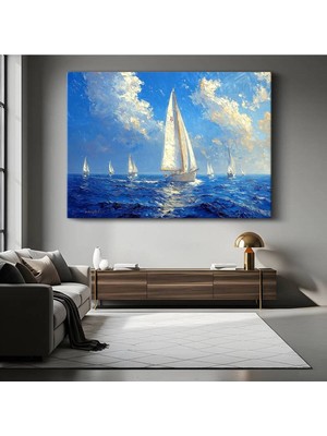 GülsenArt Yelkenli Tekne Mavi Deniz Kanvas Tablo Beyaz Yelkenler Denizcilik Sanatı Tablo