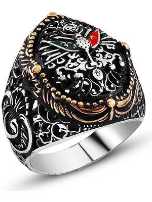 Gumush Hk Gümüş Erkek Yüzük Osmanlı Devlet Arması |Gümüş Takı Hediyelik Ürünler