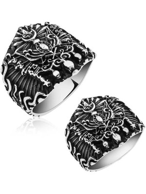 Gumush Hk Gümüş Erkek Yüzük Osmanlı Devlet Armalı |Gümüş Takı Hediyelik Ürünler