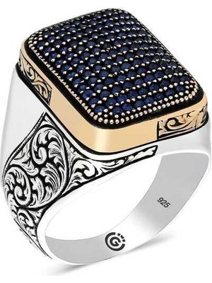 Gumush Hk Gümüş Erkek Yüzük Lacivert Zirkon Taşlı Kare |Gümüş Takı Hediyelik Ürünler