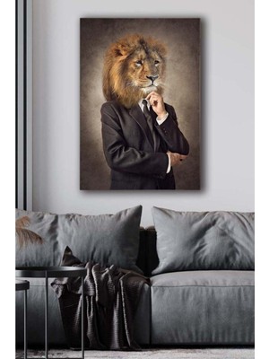 GülsenArt Aslan Kafa Insan Vücudu Hd Baskı Kanvas Tablo Hd Dijital Baskı Dikey Kanvas Tablo Dekoratif