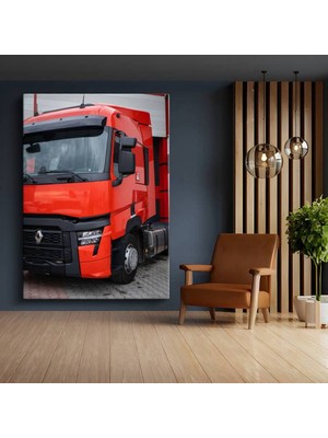 Renault Trucks Kırmızı Çekici Kanvas Tablo Avrupa Ön Görünüm Kamyon Tablo