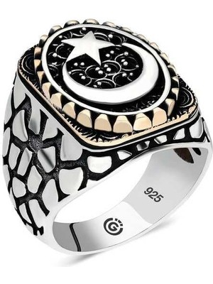 Gumush Hk Gümüş Erkek Yüzük Ay yıldız Oval |Gümüş Takı Hediyelik Ürünler