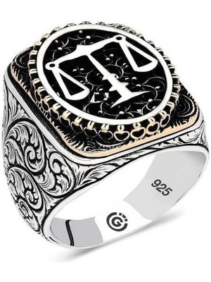 Gumush Hk Gümüş Erkek Yüzük Adalet Terazisi Oval |Gümüş Takı Hediyelik Ürünler