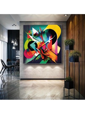 Abstract Kompozisyon Geometrik Şekiller Grafitti Kare Hd Dijital Baskı Kanvas Tablo Dekoratif