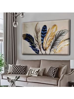 GülsenArt Dekoratif Tablonuz Dekoratif Modern Şık Tüy Motifli Hd Dijital Baskı Yatay Kanvas Tablo Y1
