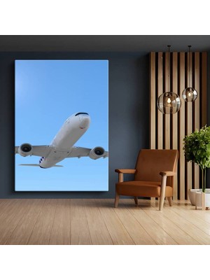 GülsenArt Boeing 777 Mavi Gökyüzü Kanvas Tablo Yükselen Yolcu Uçağı Havacılık Tablo
