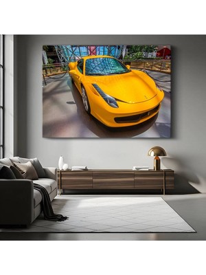 GülsenArt Ferrari 458 Italia Sarı Kanvas Tablo Italyan Spor Otomobil Maranello Tablo