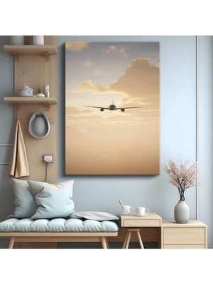 Yolcu Jeti Altın Saatlerde Uçuş Kanvas Tablo Ticari Havacılık Seyahati Tablo